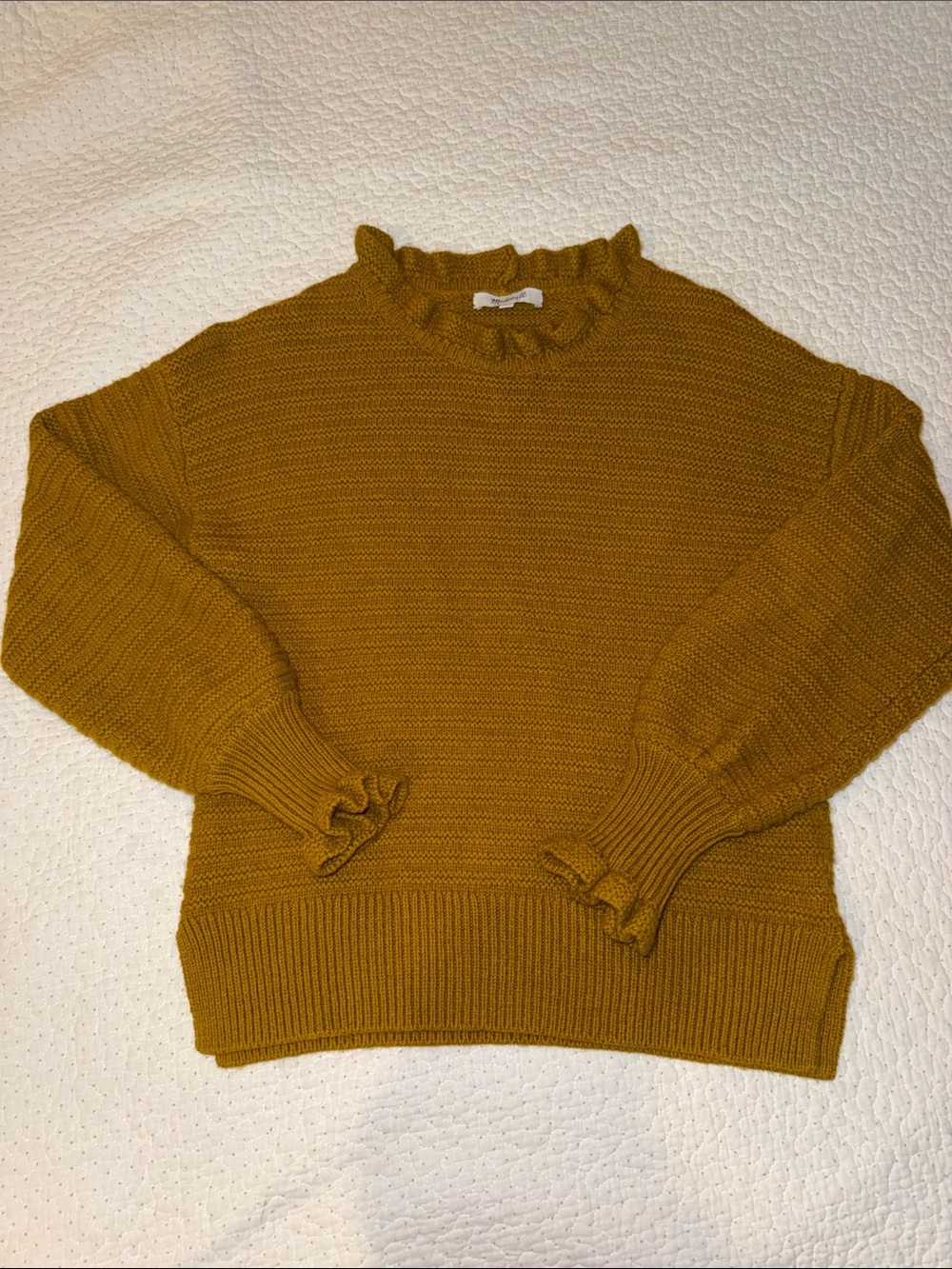 Madewell Mustard Ruffle Crewneck Sweater